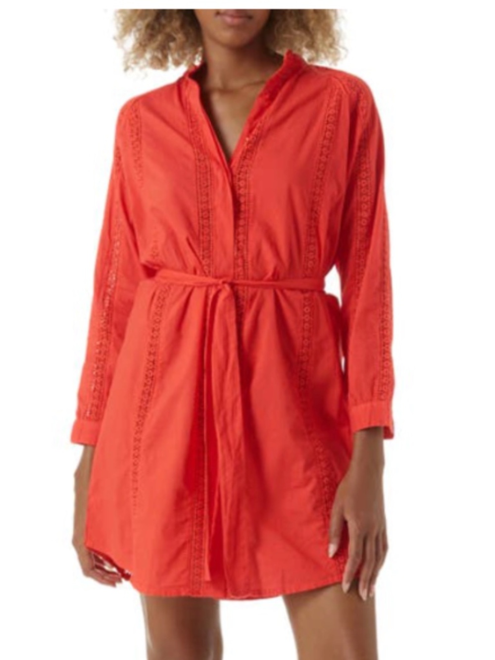 Melissa Odabash Small S Emily mini shirtdress cover up apicot crochet trim